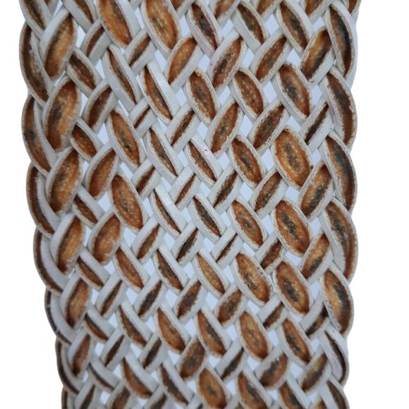 White Country Braided Basket Weaved Wide O-ring Belt 2.5" Wide Size M 34" - Picture 9 of 10